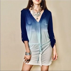 Young Fabulous Broke Dress Ombre Blue Tie Waist Medium Tab Sleeve